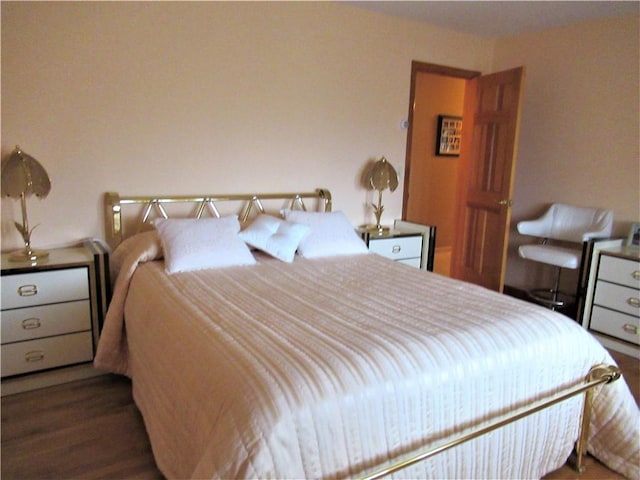 bedroom with dark hardwood / wood-style floors