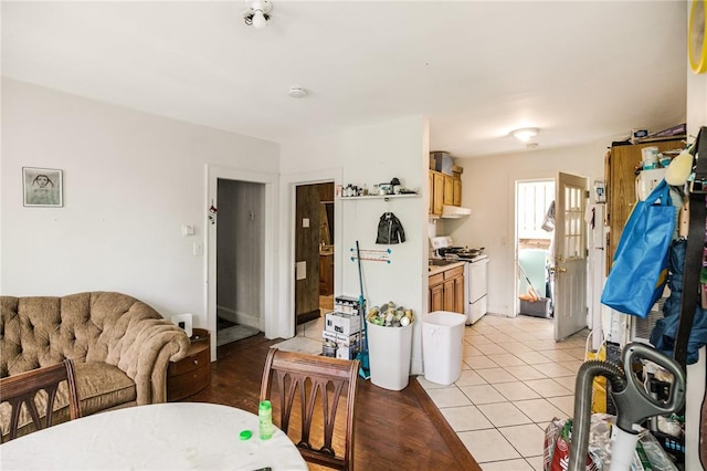 interior space featuring light tile patterned flooring