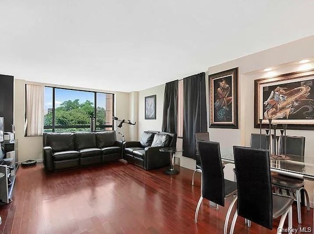 living room with dark wood-type flooring