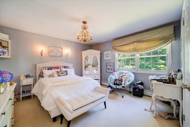 10 Evergreen Ct, Suffern, NY 10901 - bedroom featuring light carpet, a chandelier, and a baseboard heating unit