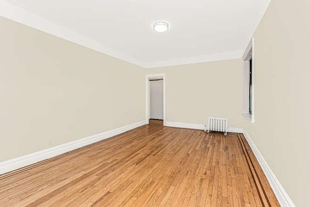 empty room featuring light wood-type flooring and radiator