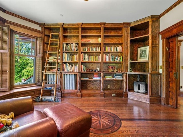 2 Pine Hill Rd, Chester, NY 10918 - living area featuring crown molding, wood finished floors, and built in shelves