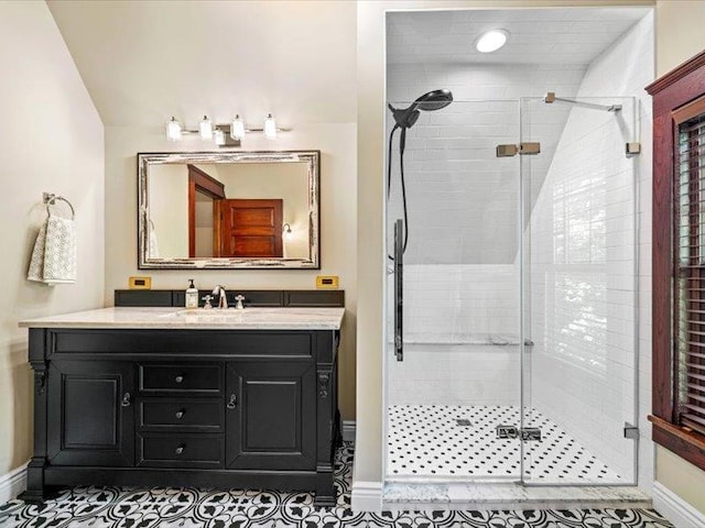 2 Pine Hill Rd, Chester, NY 10918 - bathroom with baseboards, a shower stall, and vanity