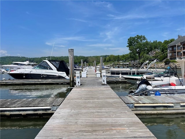 view of dock with a water view