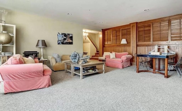 32 E Lake Stable Rd, Tuxedo Park, NY 10987 - carpeted living room featuring stairs