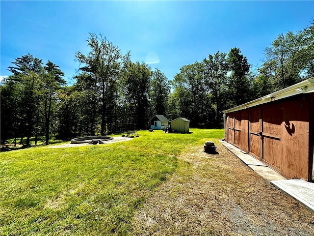 view of yard featuring a storage shed