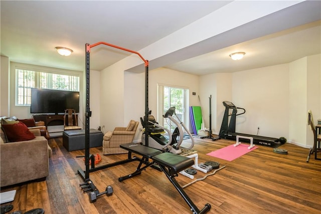 exercise area with hardwood / wood-style floors