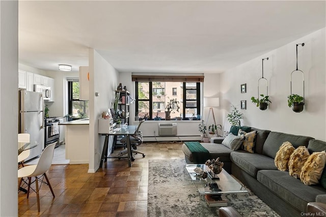 living room with a wall unit AC