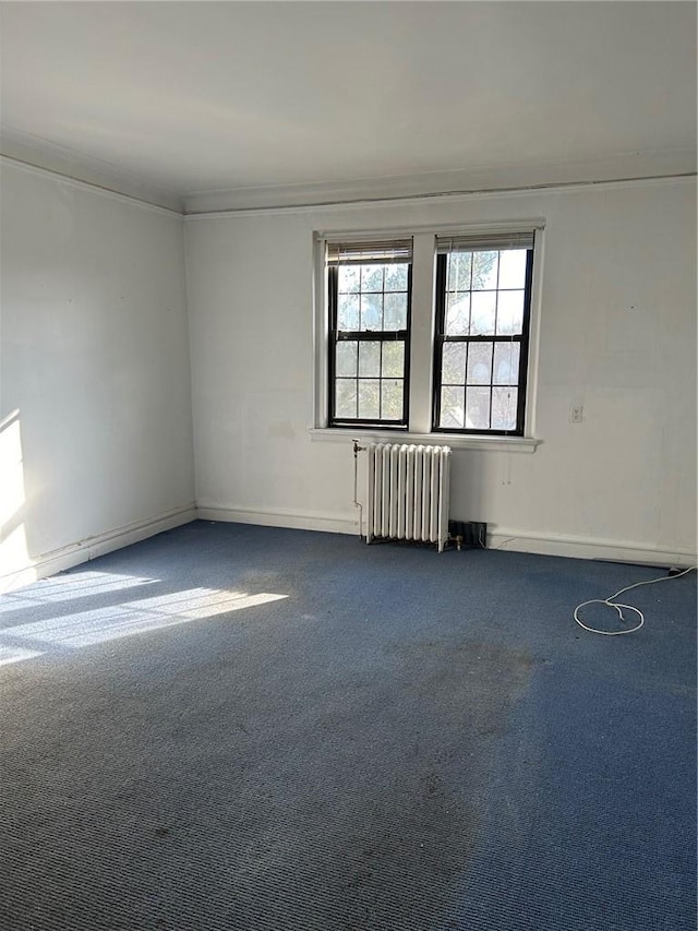 unfurnished room with carpet flooring and radiator heating unit