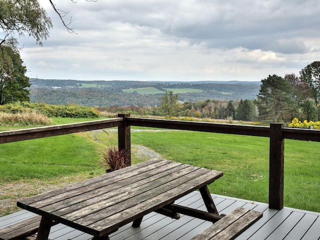 wooden terrace featuring a yard