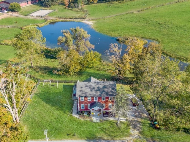 aerial view featuring a rural view and a water view