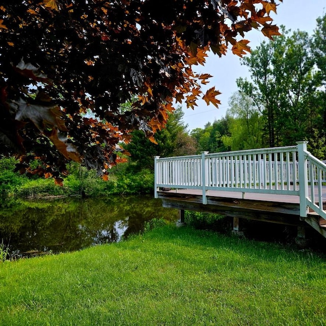 141 Bonnie Brook Rd, Roscoe, NY 12776 - view of green lawn with a wooden deck