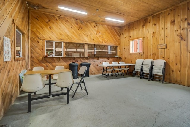 interior space with wood walls and wooden ceiling