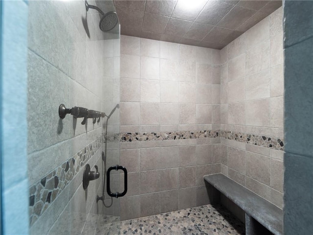 bathroom featuring a shower with shower door