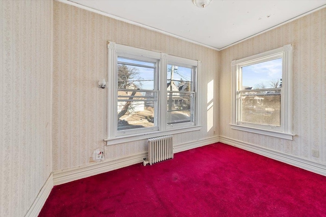 carpeted empty room with radiator heating unit