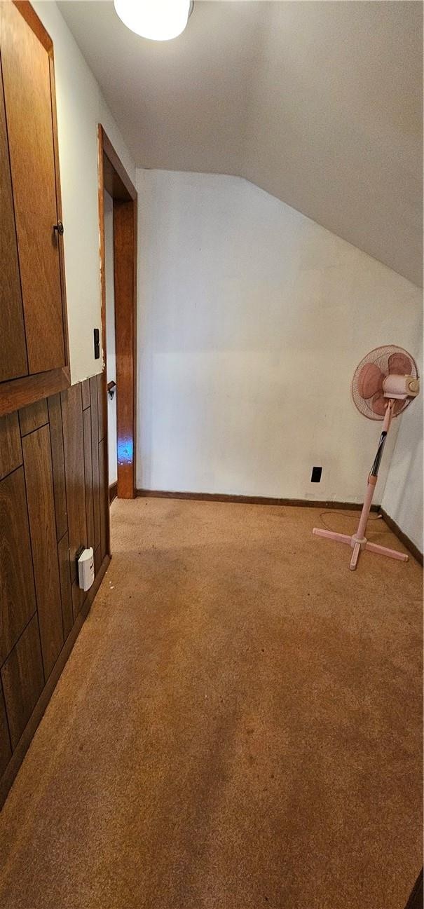 bonus room with light colored carpet and lofted ceiling