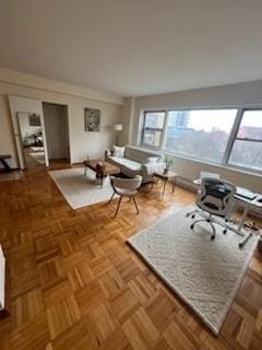 interior space with light parquet flooring