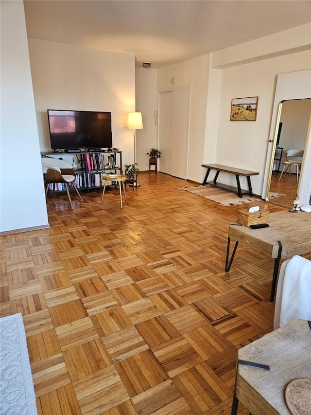 living room with light parquet flooring