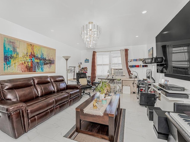 2866 Marion Ave Unit 6J, Bronx, NY 10458 - living room with cooling unit and an inviting chandelier