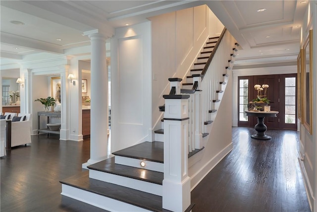 stairway featuring wood-type flooring