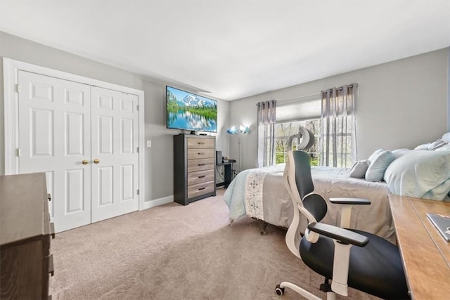 bedroom featuring carpet and a closet