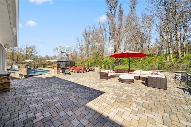 view of patio with an outdoor hangout area