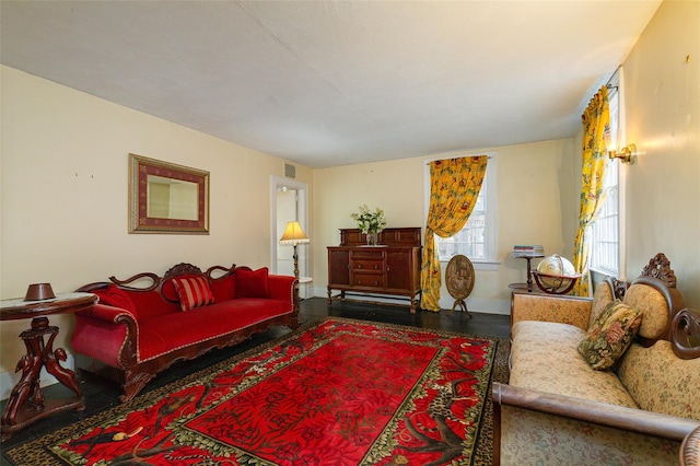 living room with hardwood / wood-style flooring