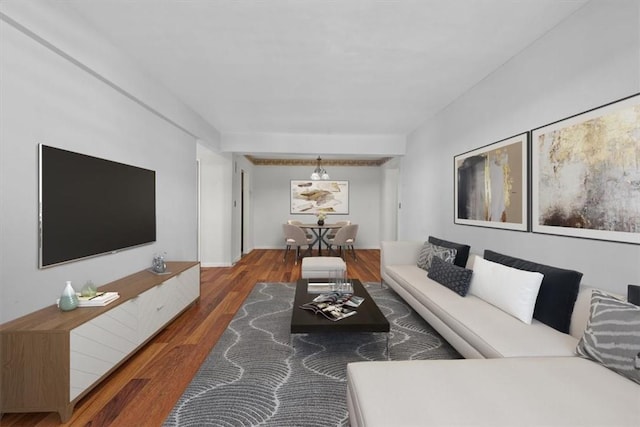 living room with dark wood-type flooring