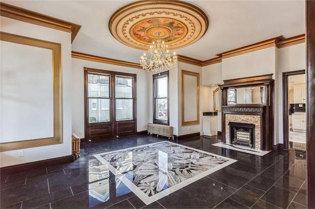 101 Summit Ave, Mount Vernon, NY 10550 - entryway featuring baseboards, ornamental molding, radiator heating unit, and a chandelier