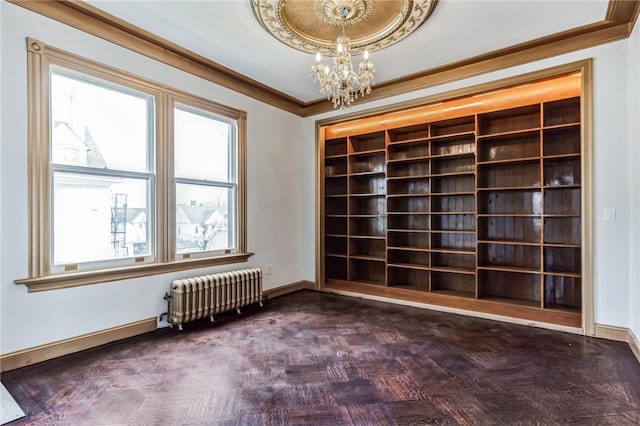 101 Summit Ave, Mount Vernon, NY 10550 - empty room with radiator, a chandelier, ornamental molding, and baseboards
