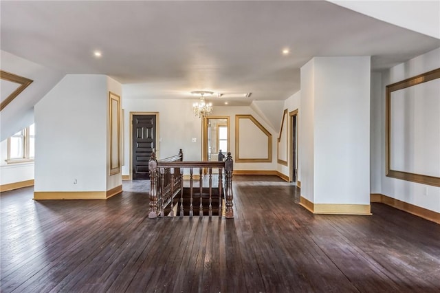 101 Summit Ave, Mount Vernon, NY 10550 - dining room with a chandelier, dark wood-type flooring, baseboards, recessed lighting, and stairway
