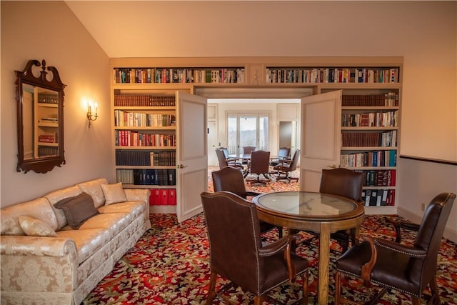 living area with lofted ceiling