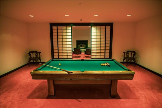 game room with carpet and pool table