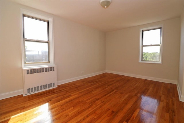 additional living space with wood-type flooring and radiator