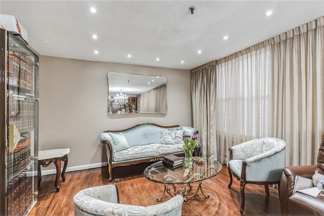 living area featuring hardwood / wood-style flooring