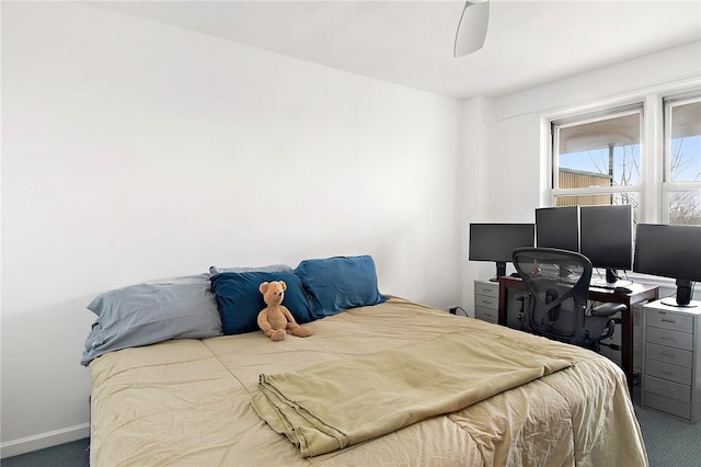 bedroom with carpet floors and ceiling fan