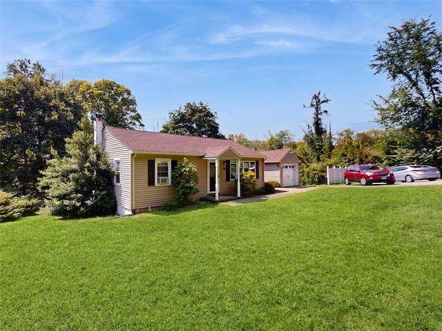 59 Ludingtonville Rd, Holmes, NY 12531 - single story home with a front yard, a chimney, driveway, and a garage