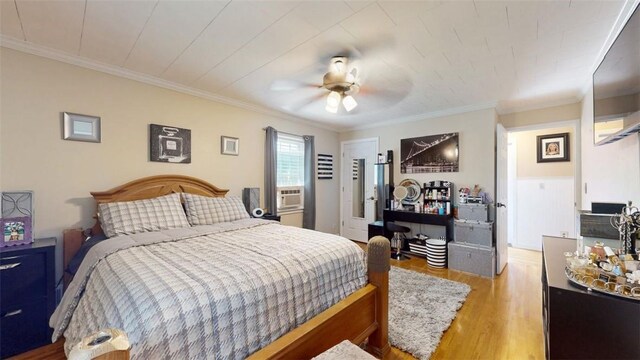 59 Ludingtonville Rd, Holmes, NY 12531 - bedroom with light wood-style flooring, ornamental molding, ceiling fan, and cooling unit
