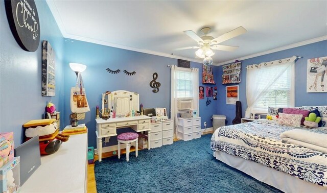 59 Ludingtonville Rd, Holmes, NY 12531 - bedroom with multiple windows, ornamental molding, a ceiling fan, and cooling unit