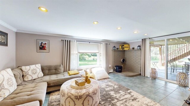59 Ludingtonville Rd, Holmes, NY 12531 - living room featuring crown molding, recessed lighting, and a baseboard radiator