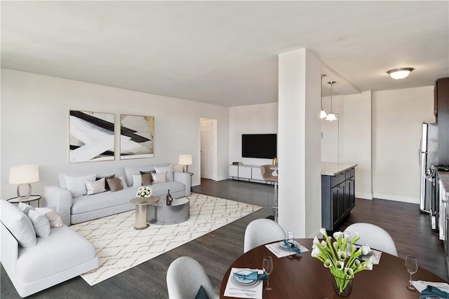 living room featuring dark hardwood / wood-style floors