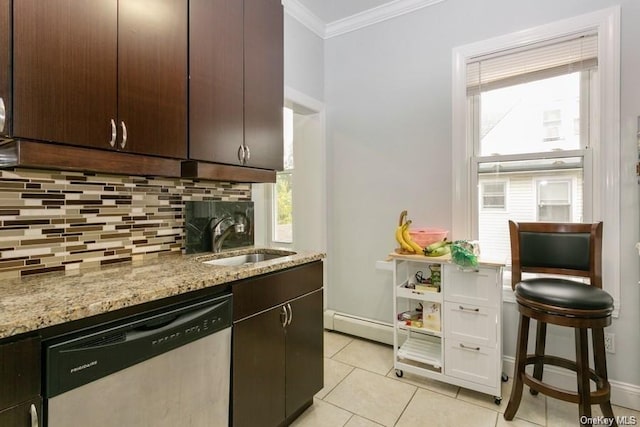 kitchen with dishwasher, dark brown cabinetry, a healthy amount of sunlight, and sink