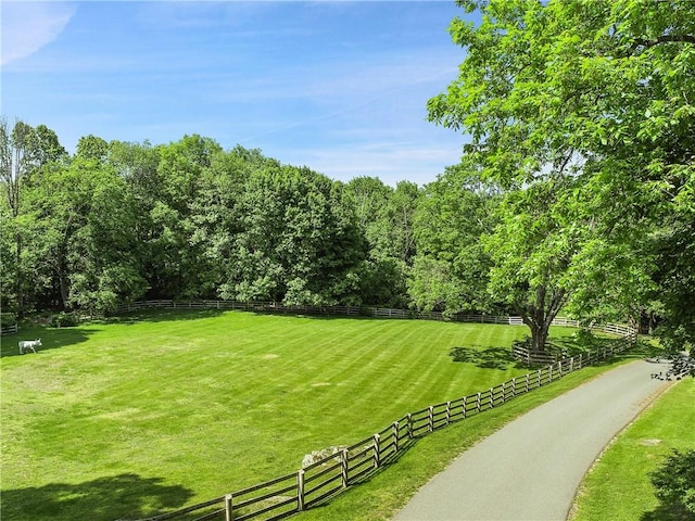 view of community featuring a yard and a rural view