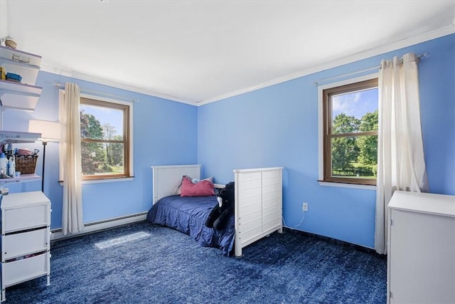 7 Joan Ln, Wappingers Falls, NY 12590 - carpeted bedroom featuring a baseboard heating unit and crown molding