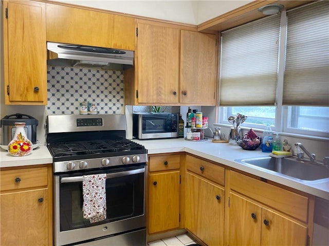 kitchen featuring decorative backsplash, sink, and stainless steel appliances