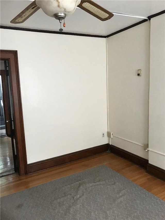 empty room featuring ceiling fan and hardwood / wood-style floors