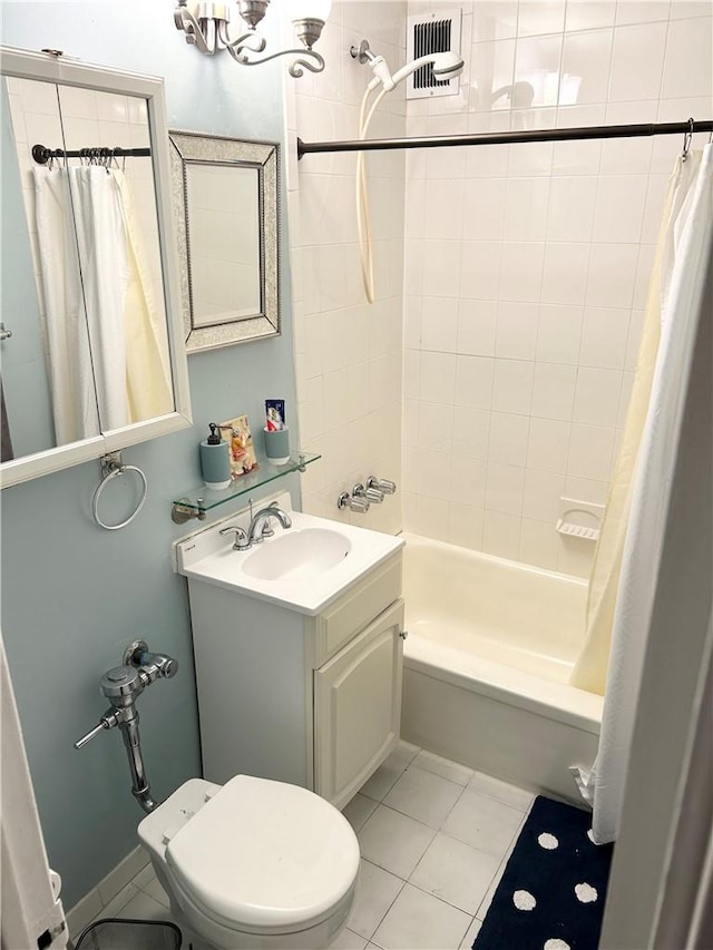 full bathroom with tile patterned flooring, vanity, shower / bath combination with curtain, and toilet