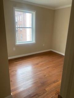 empty room featuring light hardwood / wood-style floors and crown molding