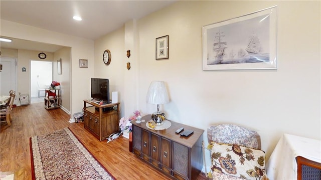 living room with light hardwood / wood-style flooring