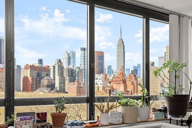 interior space featuring a view of city